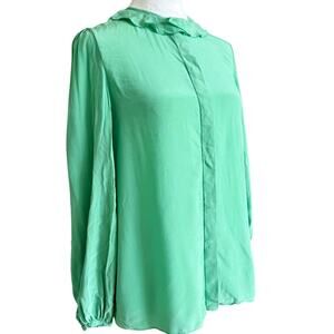 Vintage Chloé Emerald Green Silk Blouse Ruffle Collar Concealed Placket S